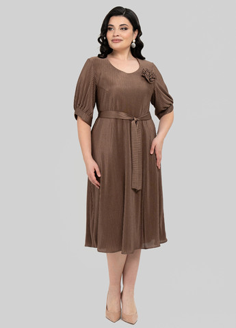 Коричневое кэжуал платье клеш, плиссированное A'll Posa однотонное