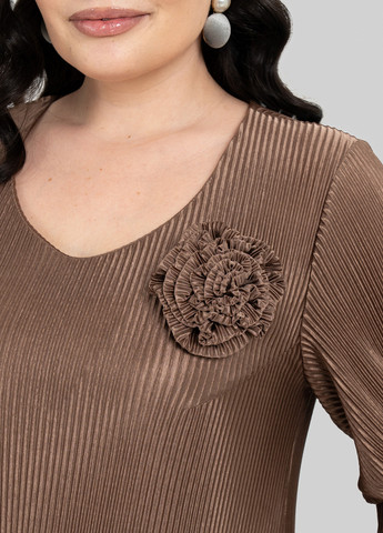 Коричневое кэжуал платье клеш, плиссированное A'll Posa однотонное