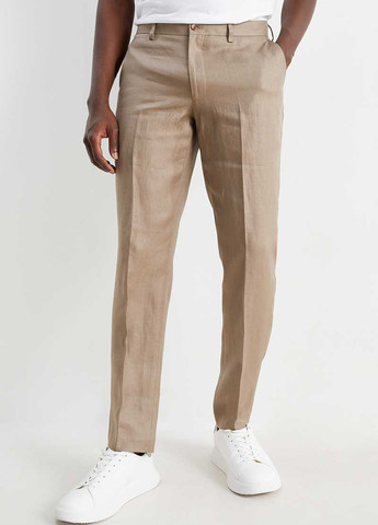 Серо-бежевые классические демисезонные зауженные брюки C&A