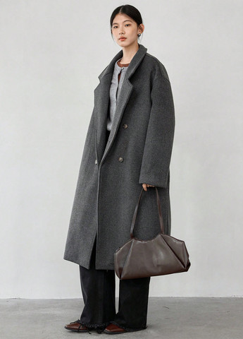 Темно-сіре зимнє Пальто двобортне SHEIN