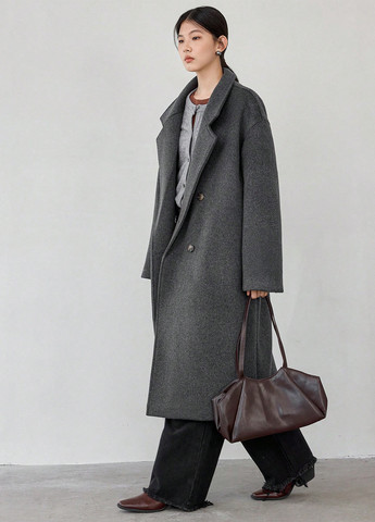 Темно-сіре зимнє Пальто двобортне SHEIN