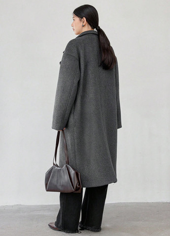 Темно-сіре зимнє Пальто двобортне SHEIN