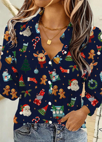 Темно-синяя кэжуал рубашка новогодний SHEIN