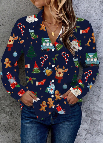 Темно-синяя кэжуал рубашка новогодний SHEIN