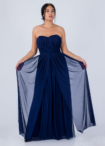 Темно-синее вечернее платье клеш, с открытой спиной, с открытыми плечами Lipsy однотонное