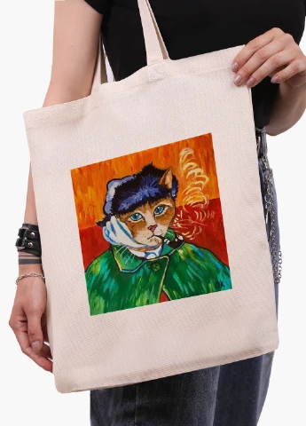 Еко сумка шоппер біла Кот Вінсент Ван Гог (Vincent van Gogh Cat) (9227-2958-WT-1) 41*35 см MobiPrint (228156155)