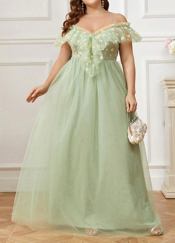 Мятное вечернее платье а-силуэт SHEIN с цветочным принтом