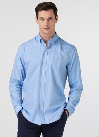 Голубой классическая, кэжуал рубашка однотонная Lacoste