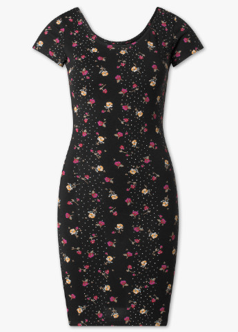 Чорна кежуал сукня сукня-футболка C&A з квітковим принтом