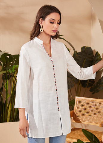 Белая кэжуал рубашка однотонная SHEIN