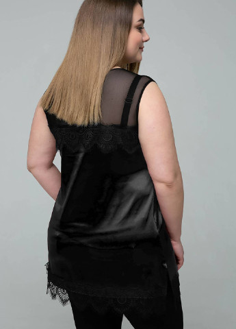 Чорна атласна блуза з мереживом тоні чорна Tatiana