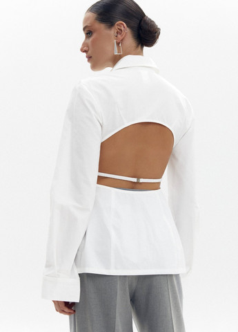 Молочная кэжуал рубашка однотонная Gepur