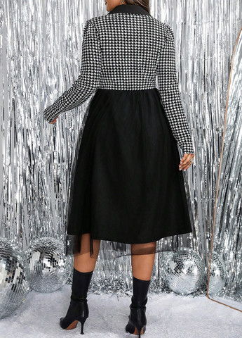 Чорно-білий кежуал сукня кльош SHEIN з візерунком "гусяча лапка"