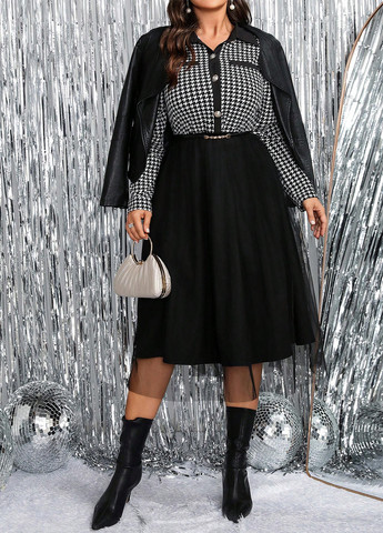 Чорно-білий кежуал сукня кльош SHEIN з візерунком "гусяча лапка"