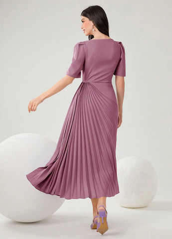 Рожево-лілова коктейльна сукня плісована, кльош SHEIN однотонна