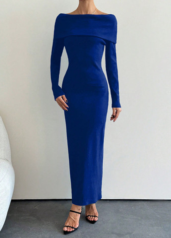 Синя кежуал сукня силуетна, сукня светр SHEIN однотонна