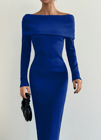 Синя кежуал сукня силуетна, сукня светр SHEIN однотонна