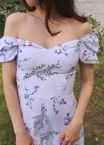 Белое повседневный платье цветок штапель 100% вискоза с-м Guseva Wear с цветочным принтом