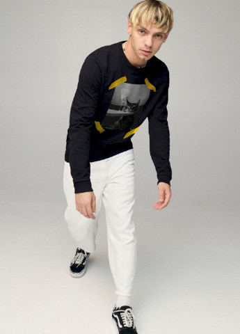 Чорний свитшот мужской basic /no flis/ YAPPI малюнок (254557556)