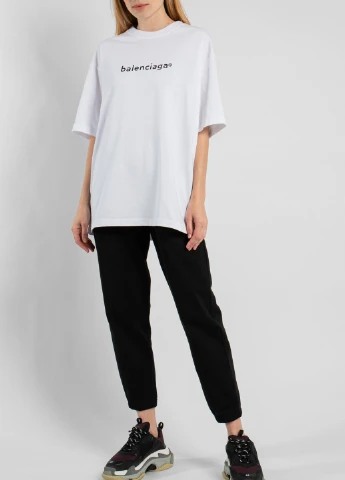 Белая футболка oversize с логотипом Balenciaga - (250429450)