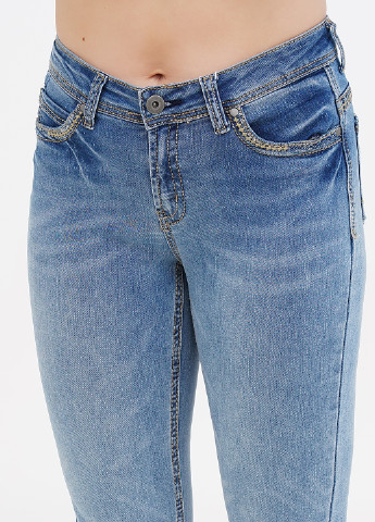 Голубые кэжуал демисезонные зауженные, укороченные брюки Rick Cardona
