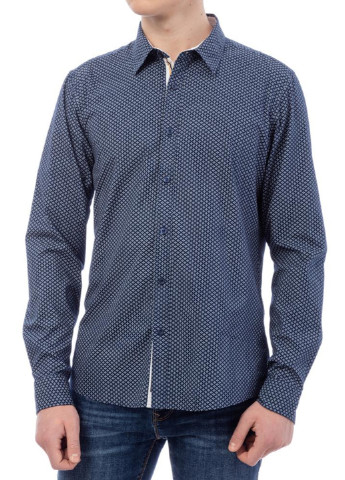 Темно-синяя кэжуал рубашка с геометрическим узором Time Out с длинным рукавом