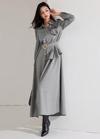 Сіра кежуал сукня сукня-сорочка SHEIN меланжева