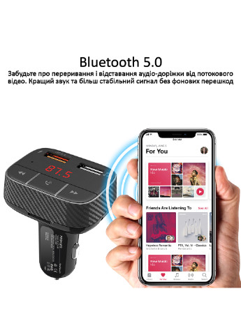 Bluetooth FM-трансмиттер SmarTune-2+ Bluetooth 5.0 USB QC 3.0 AUX/SD/USB Black () Promate smartune-2+.black (193040307)