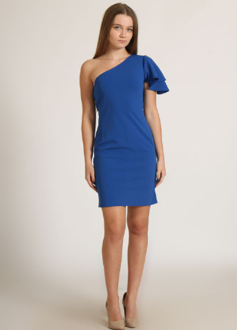 Синя коктейльна плаття, сукня з відкритими плечима InDresser однотонна