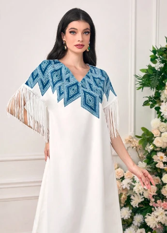 Белое кэжуал платье а-силуэт SHEIN с геометрическим узором