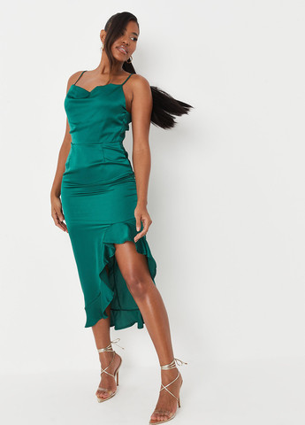 Зеленое коктейльное платье с открытой спиной Missguided однотонное
