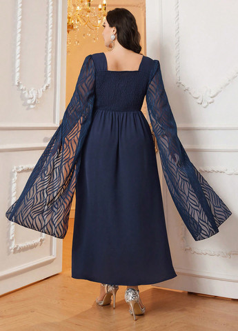 Темно-синя святковий, вечірня сукня сукня-кейп, а-силует SHEIN однотонна