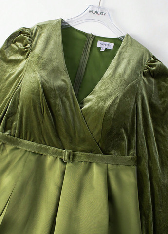 Оливковое вечернее платье с пышной юбкой SHEIN однотонное