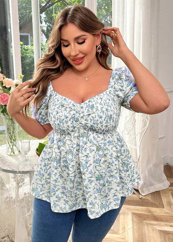 Комбінована блуза з баскою SHEIN