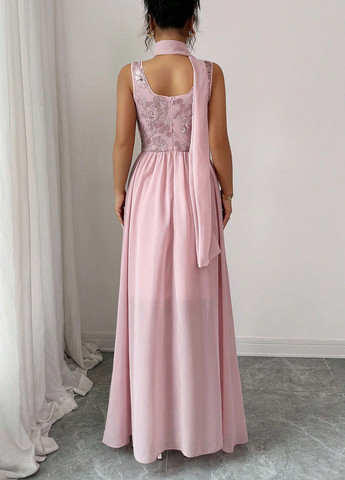 Розовое вечернее платье а-силуэт SHEIN однотонное