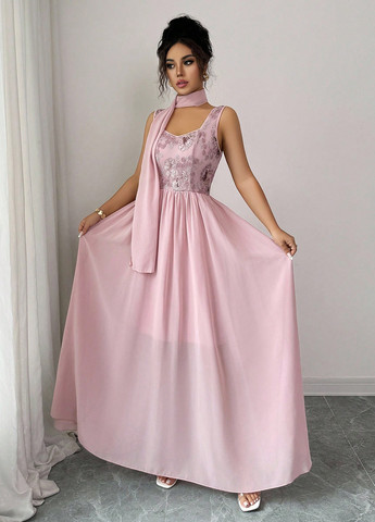 Розовое вечернее платье а-силуэт SHEIN однотонное