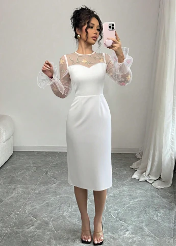 Молочное вечернее платье силуэтная SHEIN однотонное