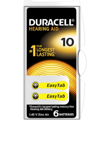 Батарейки для слуховых аппаратов размер 10, 6 шт Duracell (52586243)