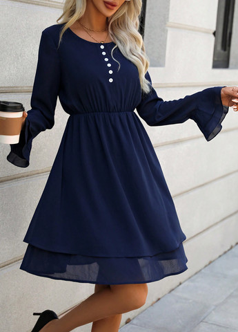 Темно-синя кежуал сукня кльош SHEIN однотонна