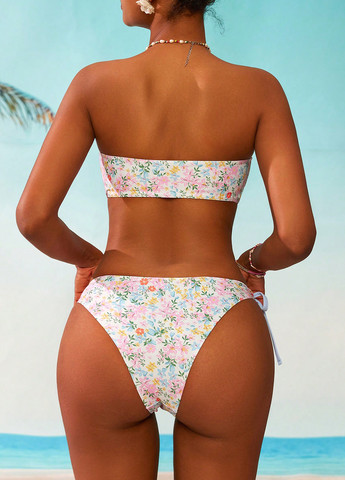 Светло-розовый летний купальник (лиф, трусики) раздельный, бандо SHEIN