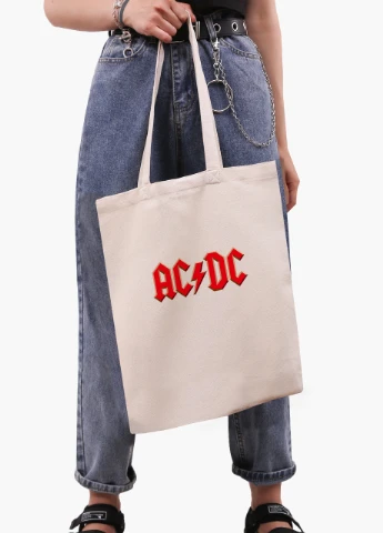 Эко сумка шоппер белая АСДС (AC/DC) (9227-1980-WT) Еко сумка шоппер біла 41*35 см MobiPrint (215943790)