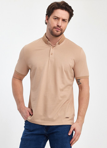 Бежевая футболка-поло для мужчин Trend Collection однотонная