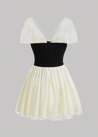 Комбинированное праздничный, коктейльное платье клеш SHEIN колор блок