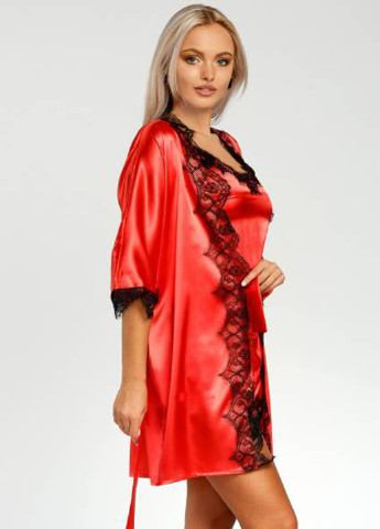 Червоний демісезонний комплект (топ, шорти, халат) Ghazel