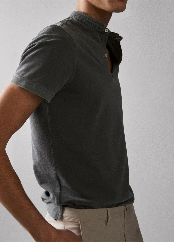 Серо-зеленая футболка-поло для мужчин Massimo Dutti меланжевая