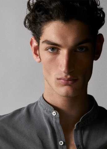 Серо-зеленая футболка-поло для мужчин Massimo Dutti меланжевая