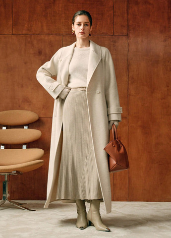 Кремовое зимнее Пальто двубортное SHEIN