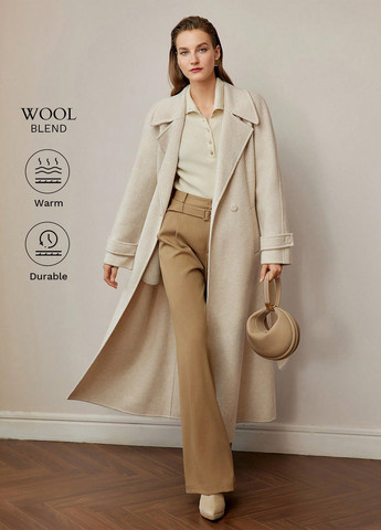 Кремовое зимнее Пальто двубортное SHEIN