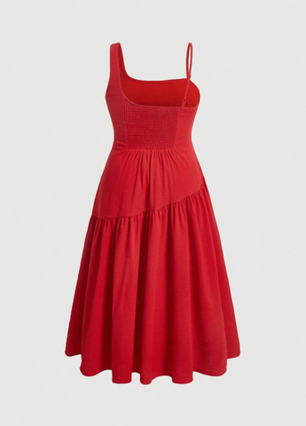 Красное кэжуал платье а-силуэт SHEIN однотонное