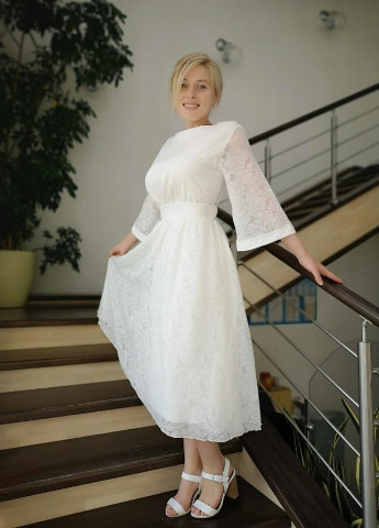 Молочное вечернее платье а-силуэт, с юбкой-солнце FashionYouWant однотонное